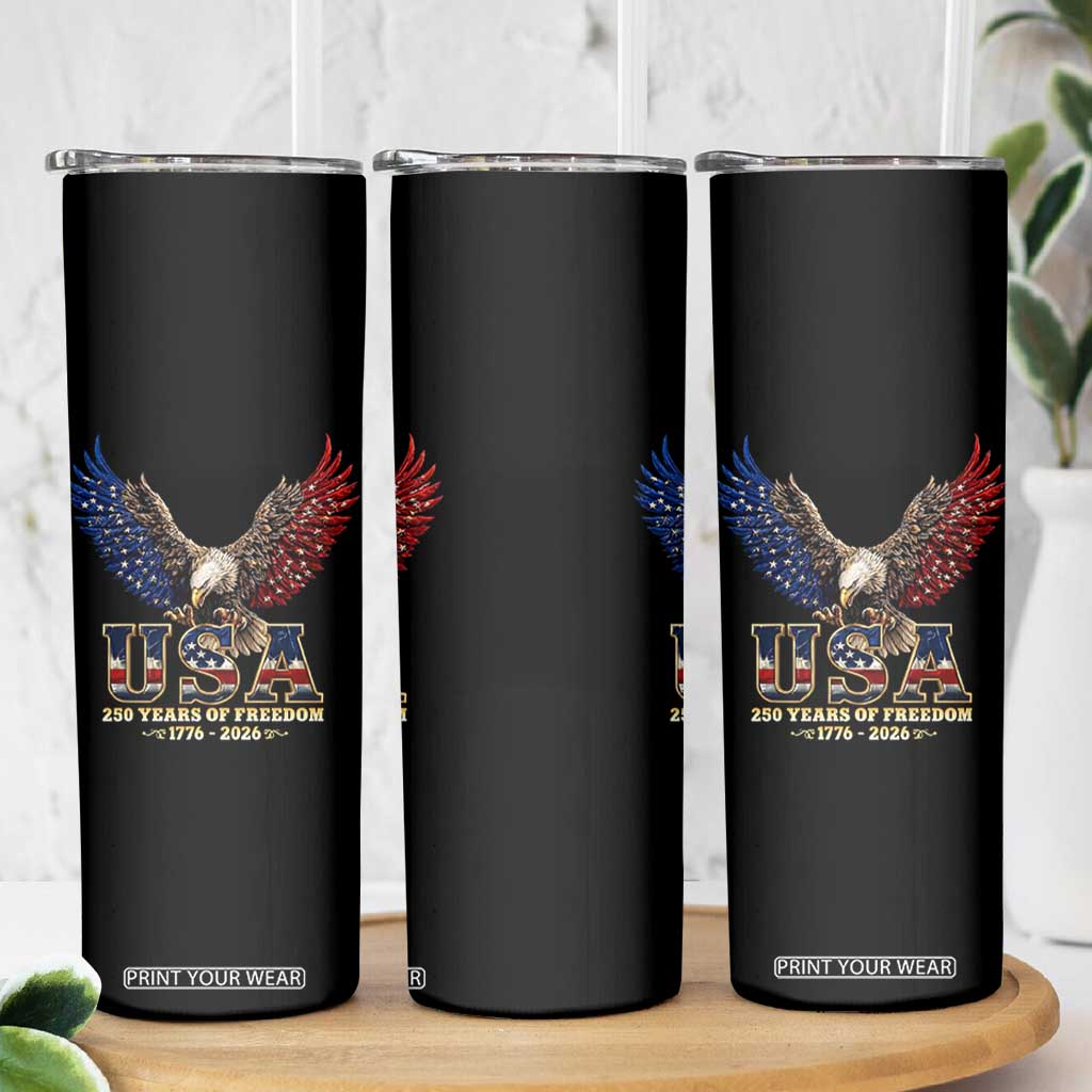 250 Years USA Majestic Bald Eagle Skinny Tumbler American Flag Wings Patriotic Semiquincentennial 250th Anniversary TS02 Print Your Wear
