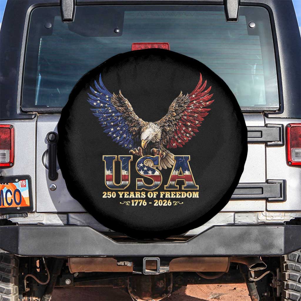 250 Years USA Majestic Bald Eagle Spare Tire Cover American Flag Wings Patriotic Semiquincentennial 250th Anniversary TS02 No hole Black Print Your Wear