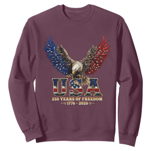 250 Years USA Majestic Bald Eagle Sweatshirt American Flag Wings Patriotic Semiquincentennial 250th Anniversary TS02 Maroon Print Your Wear