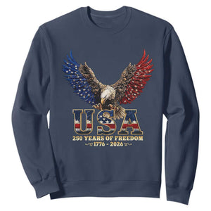 250 Years USA Majestic Bald Eagle Sweatshirt American Flag Wings Patriotic Semiquincentennial 250th Anniversary TS02 Navy Print Your Wear