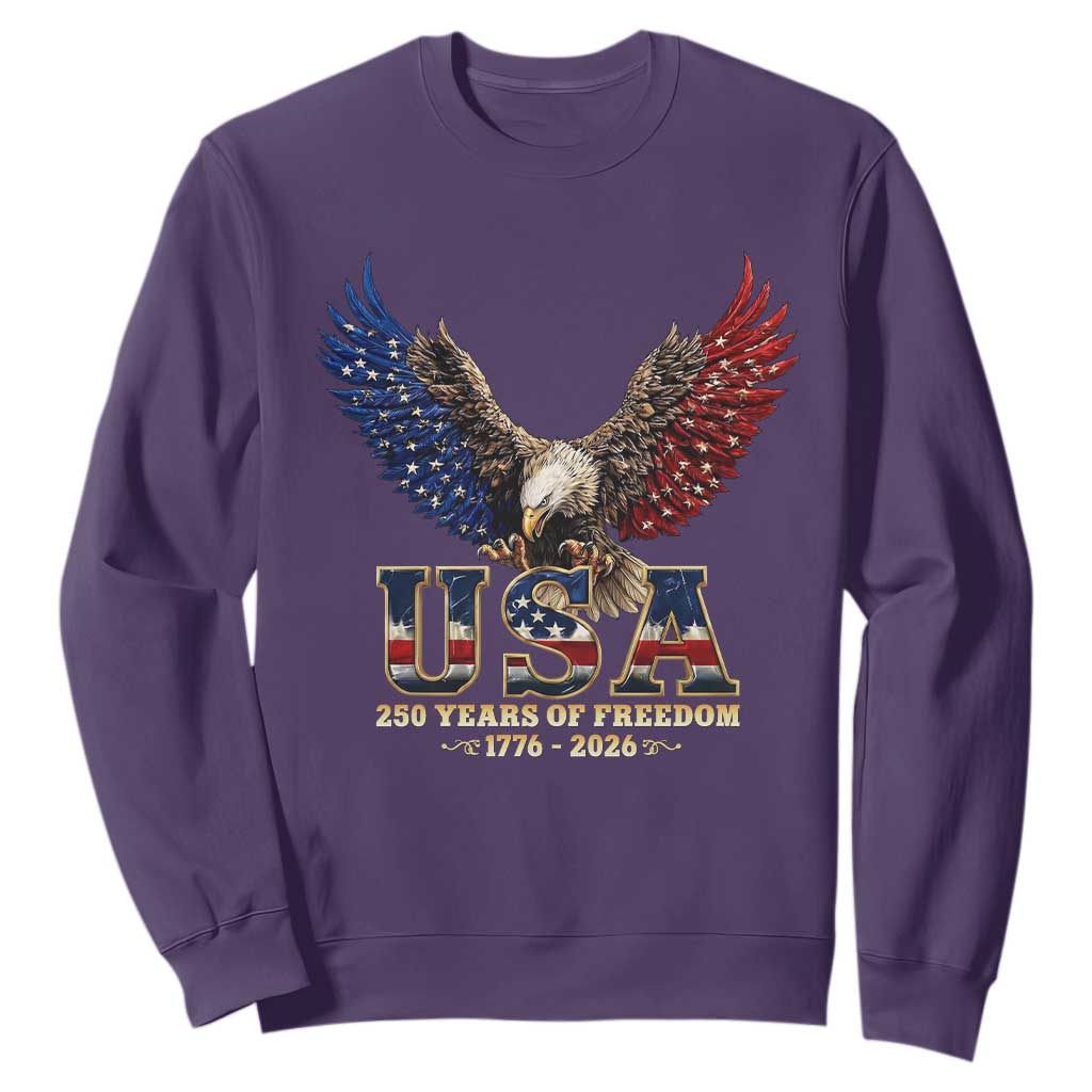 250 Years USA Majestic Bald Eagle Sweatshirt American Flag Wings Patriotic Semiquincentennial 250th Anniversary TS02 Purple Print Your Wear