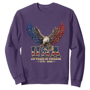 250 Years USA Majestic Bald Eagle Sweatshirt American Flag Wings Patriotic Semiquincentennial 250th Anniversary TS02 Purple Print Your Wear