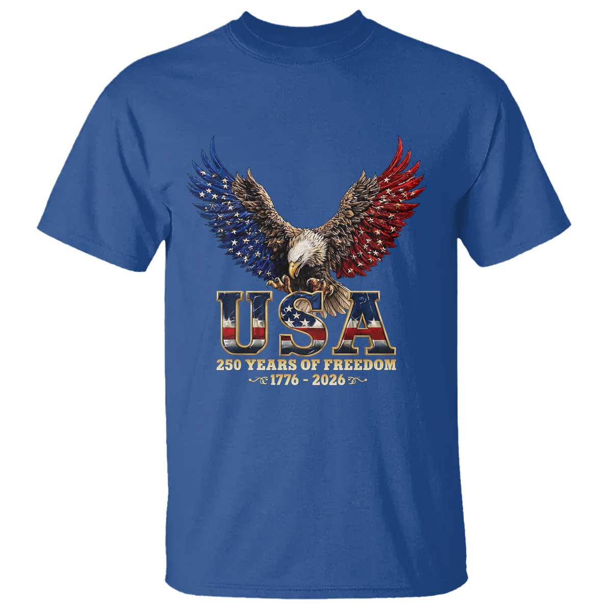 250 Years USA Majestic Bald Eagle T Shirt American Flag Wings Patriotic Semiquincentennial 250th Anniversary TS02 Royal Blue Print Your Wear