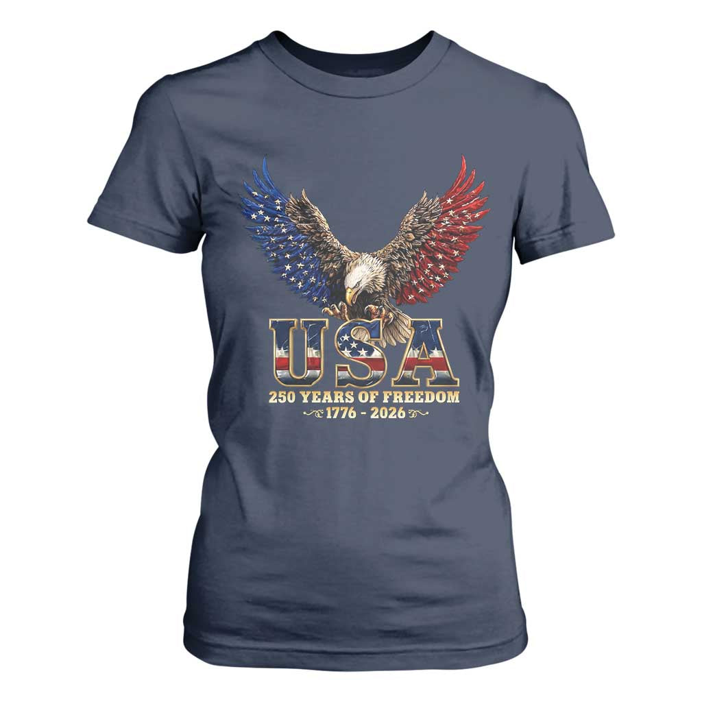 250 Years USA Majestic Bald Eagle T Shirt For Women American Flag Wings Patriotic Semiquincentennial 250th Anniversary TS02 Navy Print Your Wear