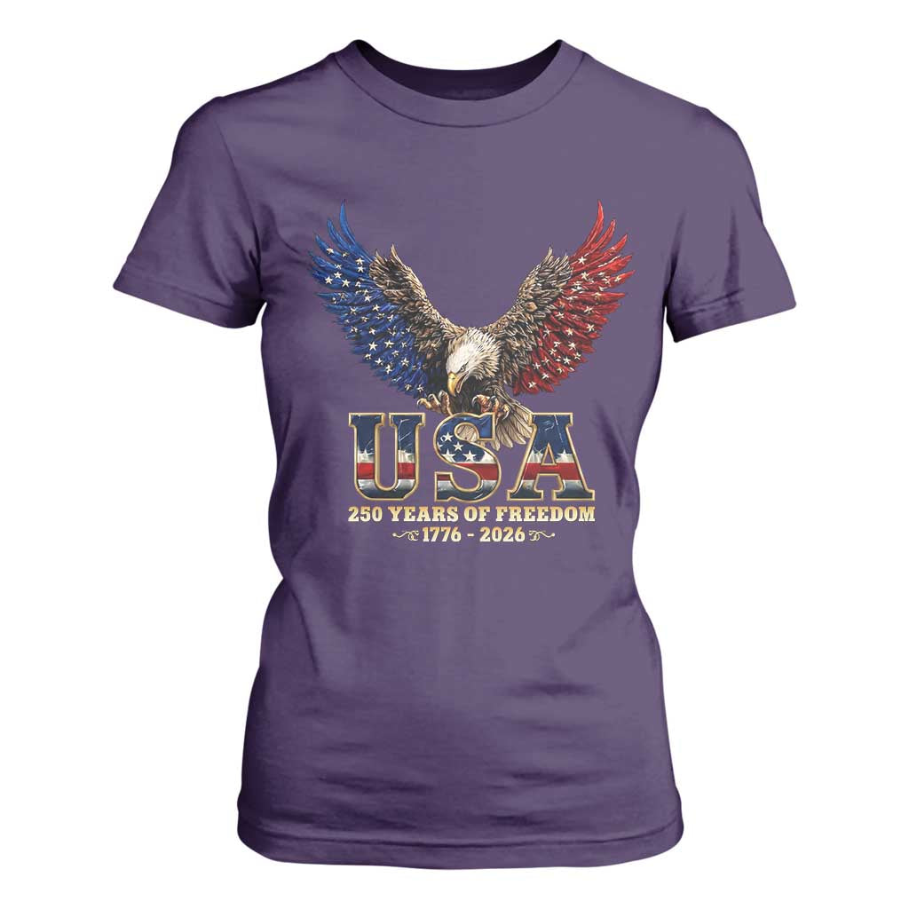 250 Years USA Majestic Bald Eagle T Shirt For Women American Flag Wings Patriotic Semiquincentennial 250th Anniversary TS02 Purple Print Your Wear