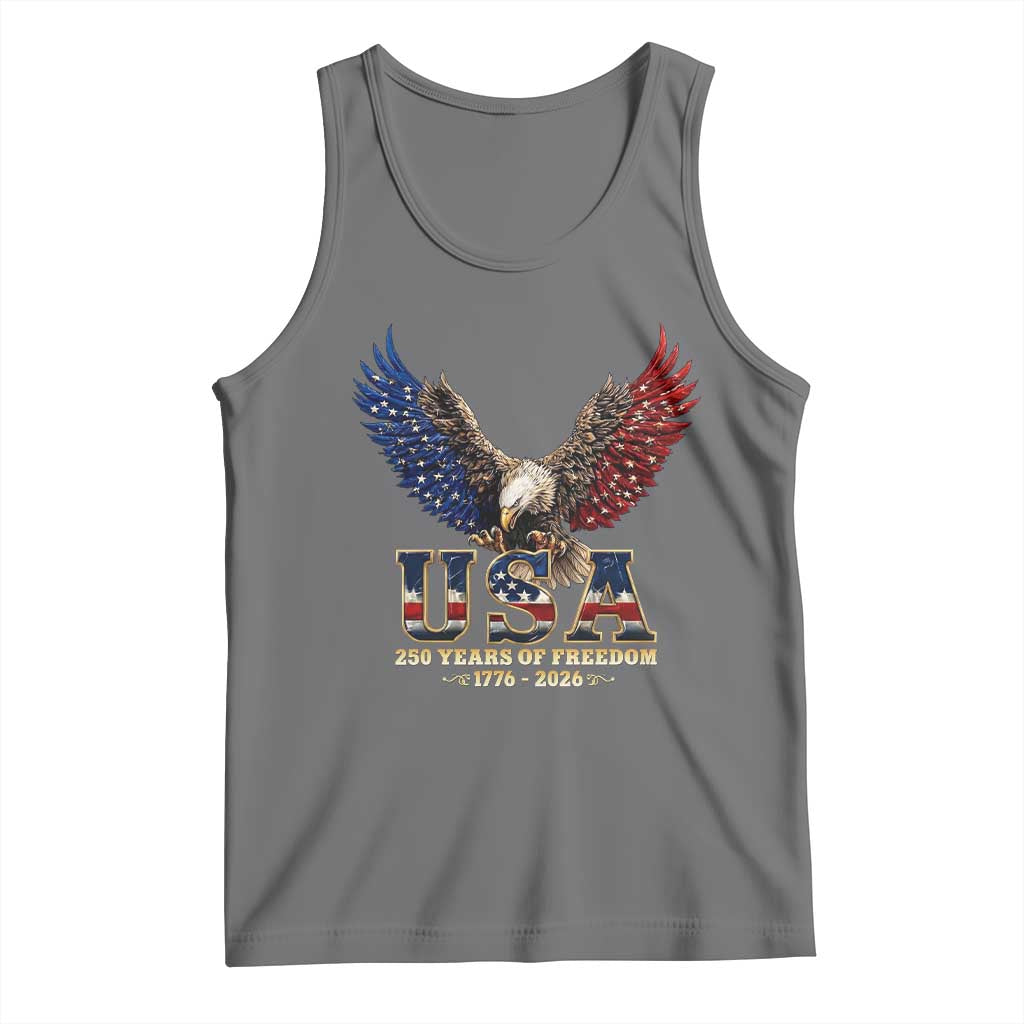 250 Years USA Majestic Bald Eagle Tank Top American Flag Wings Patriotic Semiquincentennial 250th Anniversary TS02 Black Heather Print Your Wear