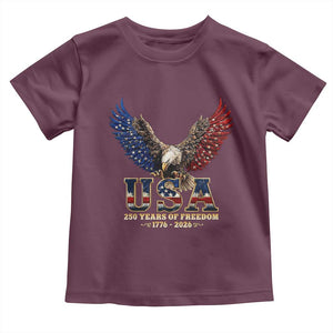 250 Years USA Majestic Bald Eagle Toddler T Shirt American Flag Wings Patriotic Semiquincentennial 250th Anniversary TS02 Maroon Print Your Wear