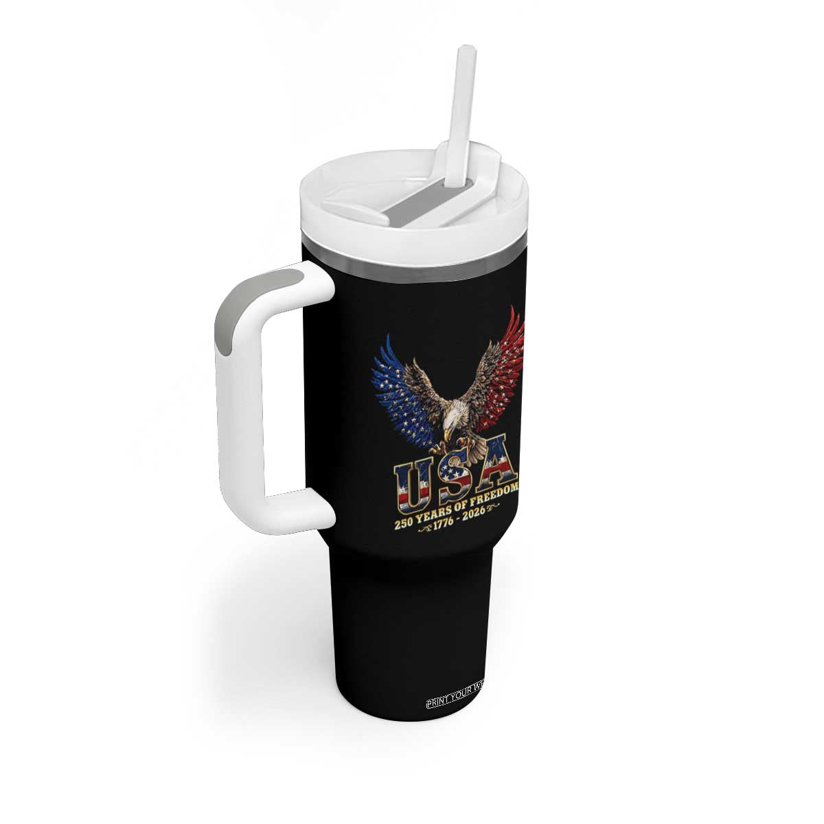 250 Years USA Majestic Bald Eagle Tumbler With Handle American Flag Wings Patriotic Semiquincentennial 250th Anniversary TS02 Print Your Wear