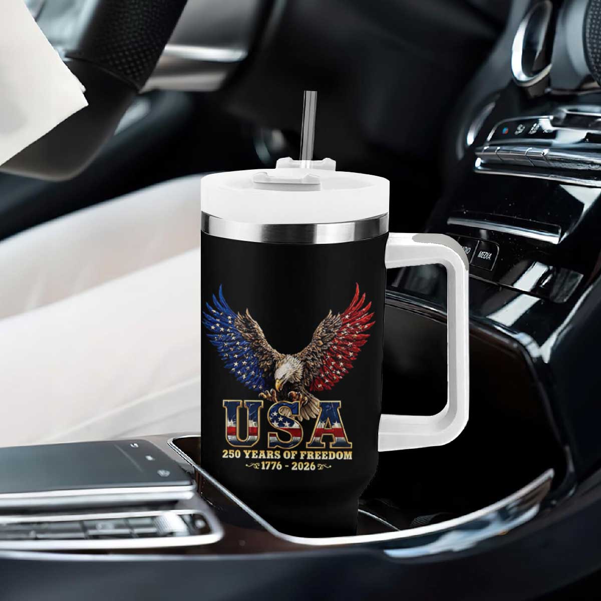 250 Years USA Majestic Bald Eagle Tumbler With Handle American Flag Wings Patriotic Semiquincentennial 250th Anniversary TS02 Print Your Wear