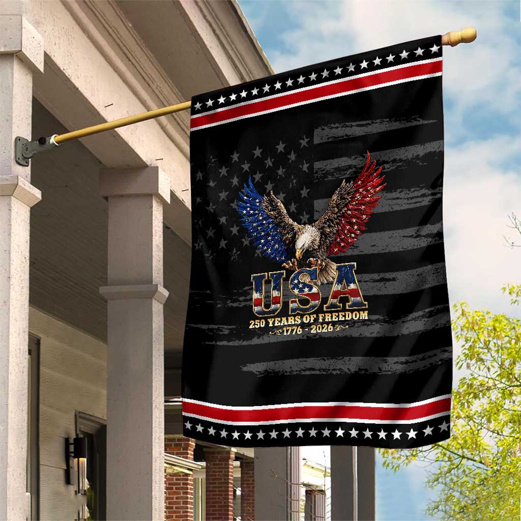 250 Years USA Majestic Bald Eagle Patriotic Garden Flag American Flag Wings Patriotic Semiquincentennial 250th Anniversary TS02 Distressed Black Red Print Your Wear