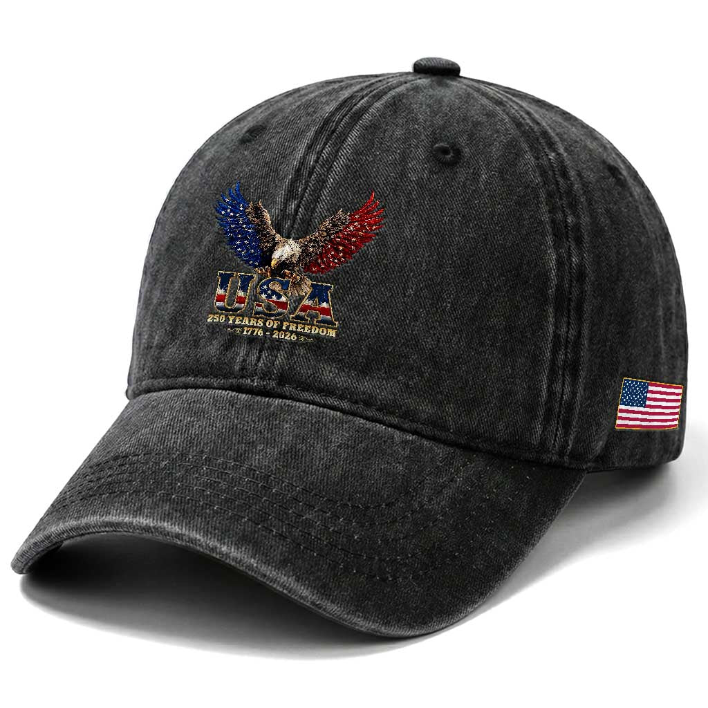 250 Years USA Majestic Bald Eagle Washed Cotton Baseball Cap American Flag Wings Patriotic Semiquincentennial 250th Anniversary TS02 Print Your Wear