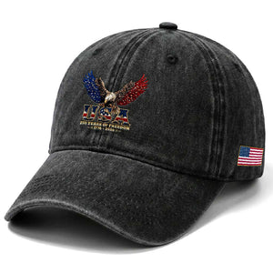 250 Years USA Majestic Bald Eagle Washed Cotton Baseball Cap American Flag Wings Patriotic Semiquincentennial 250th Anniversary TS02 Print Your Wear