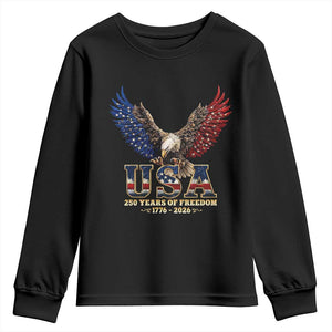 250 Years USA Majestic Bald Eagle Youth Sweatshirt American Flag Wings Patriotic Semiquincentennial 250th Anniversary TS02 Black Print Your Wear