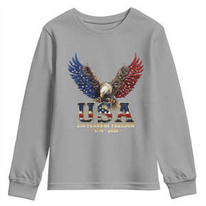 250 Years USA Majestic Bald Eagle Youth Sweatshirt American Flag Wings Patriotic Semiquincentennial 250th Anniversary TS02 Sport Gray Print Your Wear