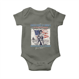 Custom Name Descendant of a Patriot USA 250 Years of Freedom Personalized Baby Onesie 1776-2026 Revolutionary War Heritage TS02 Military Green Print Your Wear