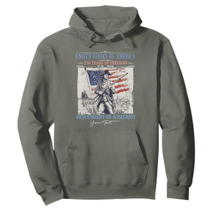 Custom Name Descendant of a Patriot USA 250 Years of Freedom Personalized Hoodie 1776-2026 Revolutionary War Heritage TS02 Military Green Print Your Wear