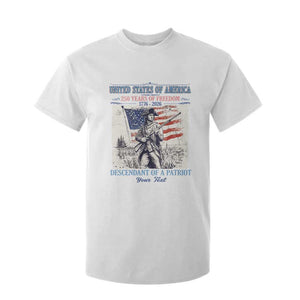 Custom Name Descendant of a Patriot USA 250 Years of Freedom Personalized T Shirt For Kid 1776-2026 Revolutionary War Heritage TS02 White Print Your Wear