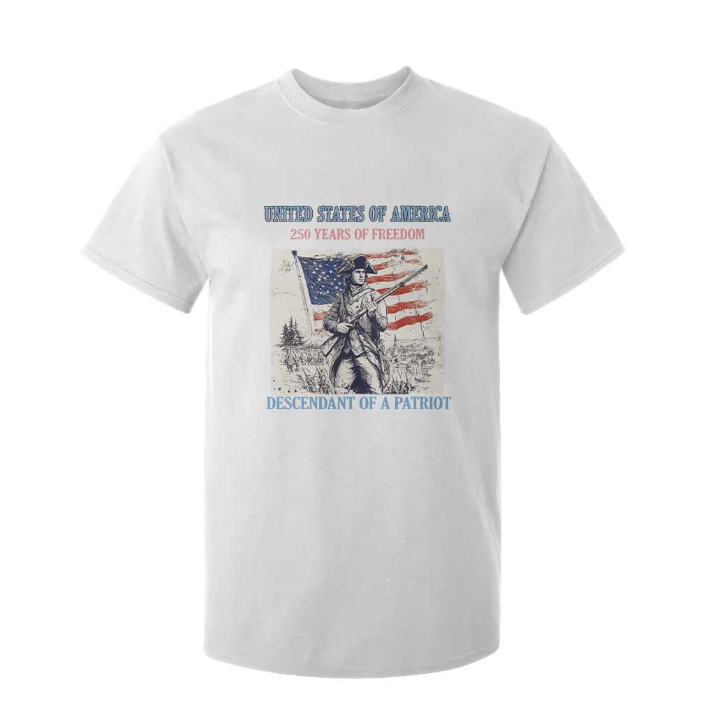Custom Name Descendant of a Patriot USA 250 Years of Freedom Personalized T Shirt For Kid 1776-2026 Revolutionary War Heritage TS02 White Print Your Wear