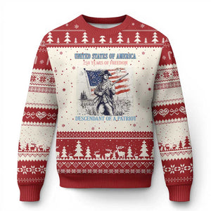 Custom Name Descendant of a Patriot USA 250 Years of Freedom Personalized Ugly Christmas Sweater 1776-2026 Revolutionary War Heritage TS02 Beige Red Print Your Wear