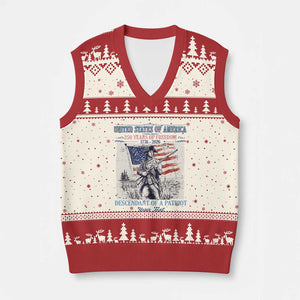 Custom Name Descendant of a Patriot USA 250 Years of Freedom Personalized V-Neck Knit Sweater Vest 1776-2026 Revolutionary War Heritage TS02 Beige Red Print Your Wear