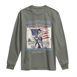 Custom Name Descendant of a Patriot USA 250 Years of Freedom Personalized Long Sleeve Shirt 1776-2026 Revolutionary War Heritage TS02 Military Green Print Your Wear
