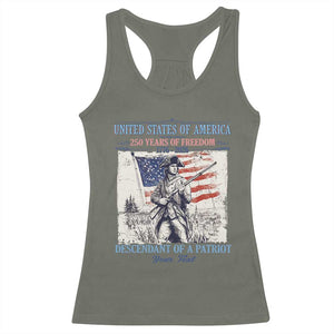 Custom Name Descendant of a Patriot USA 250 Years of Freedom Personalized Racerback Tank Top 1776-2026 Revolutionary War Heritage TS02 Military Green Print Your Wear