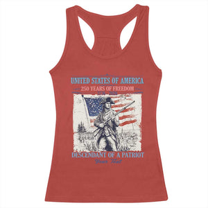 Custom Name Descendant of a Patriot USA 250 Years of Freedom Personalized Racerback Tank Top 1776-2026 Revolutionary War Heritage TS02 Red Print Your Wear