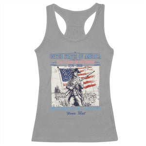 Custom Name Descendant of a Patriot USA 250 Years of Freedom Personalized Racerback Tank Top 1776-2026 Revolutionary War Heritage TS02 Sport Gray Print Your Wear