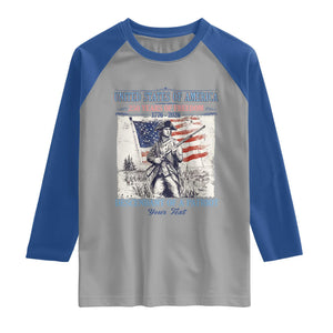 Custom Name Descendant of a Patriot USA 250 Years of Freedom Personalized Raglan Shirt 1776-2026 Revolutionary War Heritage TS02 Sport Gray Royal Print Your Wear