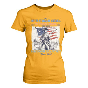 Custom Name Descendant of a Patriot USA 250 Years of Freedom Personalized T Shirt For Women 1776-2026 Revolutionary War Heritage TS02 Gold Print Your Wear