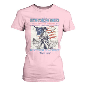 Custom Name Descendant of a Patriot USA 250 Years of Freedom Personalized T Shirt For Women 1776-2026 Revolutionary War Heritage TS02 Light Pink Print Your Wear