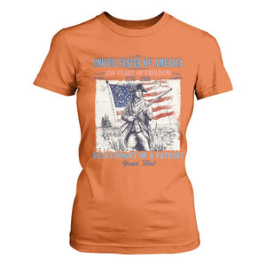 Custom Name Descendant of a Patriot USA 250 Years of Freedom Personalized T Shirt For Women 1776-2026 Revolutionary War Heritage TS02 Orange Print Your Wear