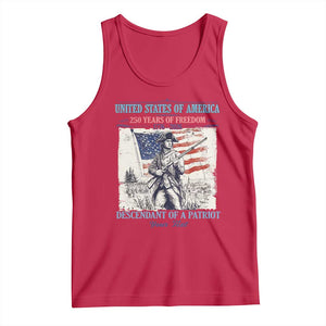 Custom Name Descendant of a Patriot USA 250 Years of Freedom Personalized Tank Top 1776-2026 Revolutionary War Heritage TS02 Red Print Your Wear
