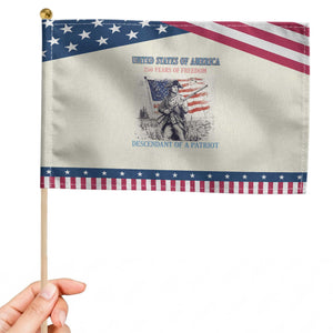 Custom Name Descendant of a Patriot USA 250 Years of Freedom Personalized Patriotic Handheld Flag 1776-2026 Revolutionary War Heritage TS02 Modern 8.2" × 5.5" Beige Blue Print Your Wear