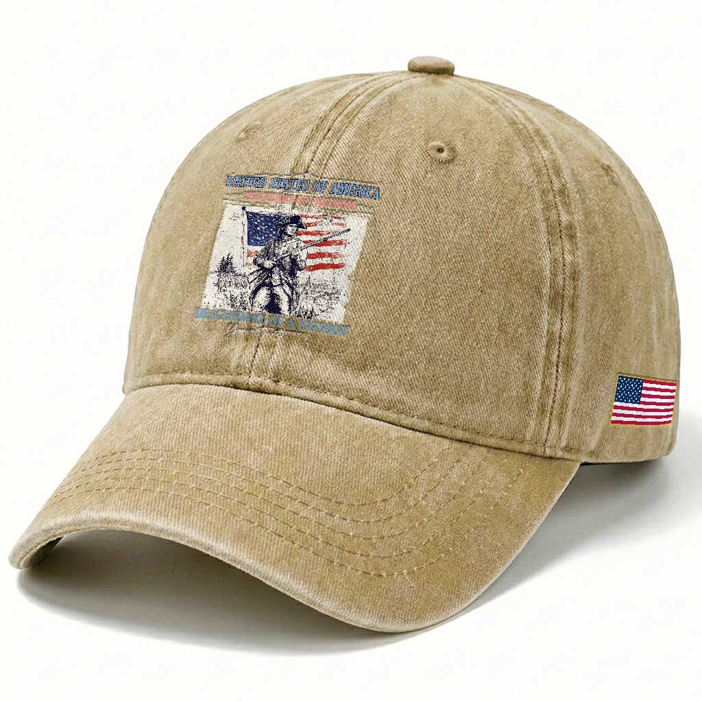 Custom Name Descendant of a Patriot USA 250 Years of Freedom Personalized Washed Cotton Baseball Cap 1776-2026 Revolutionary War Heritage TS02 Print Your Wear