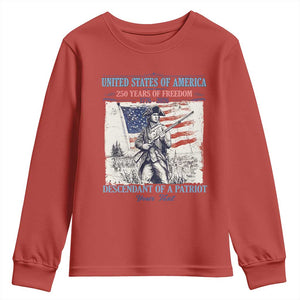 Custom Name Descendant of a Patriot USA 250 Years of Freedom Personalized Youth Sweatshirt 1776-2026 Revolutionary War Heritage TS02 Red Print Your Wear