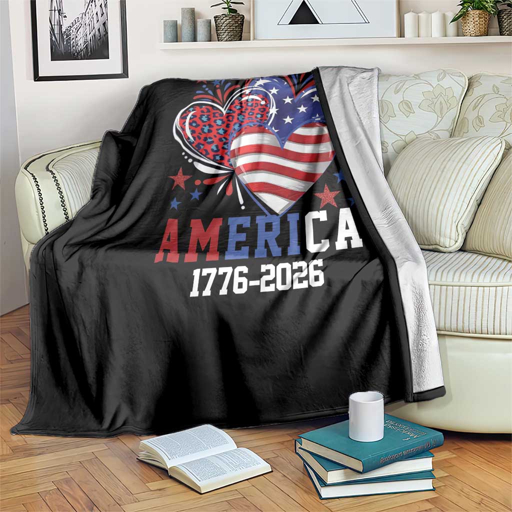 America 1776-2026 Patriotic Hearts Throw Blanket Semiquincentennial 250th Anniversary Red White Blue Stars and Stripes TS02 Print Your Wear