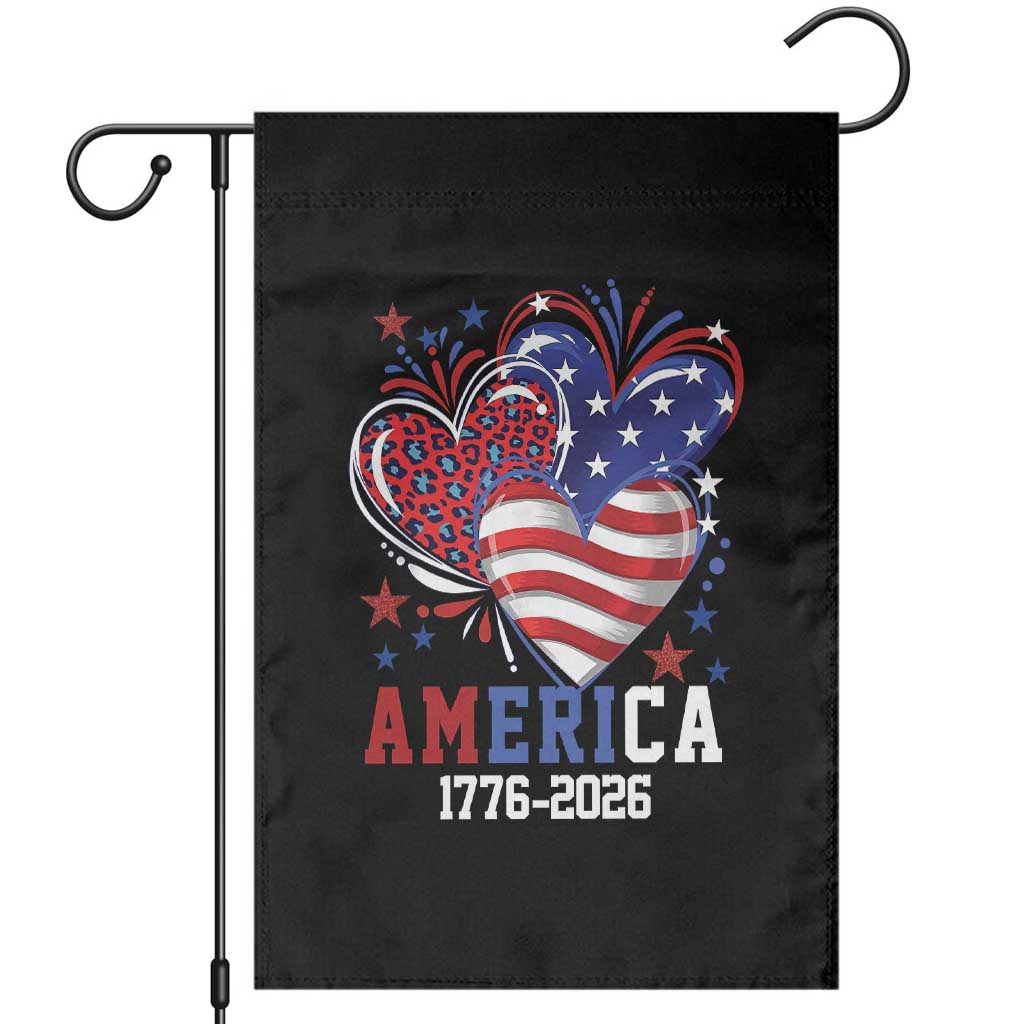 America 1776-2026 Patriotic Hearts Garden Flag Semiquincentennial 250th Anniversary Red White Blue Stars and Stripes TS02 Black Print Your Wear