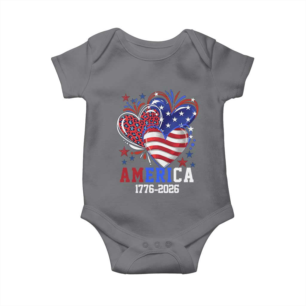 America 1776-2026 Patriotic Hearts Baby Onesie Semiquincentennial 250th Anniversary Red White Blue Stars and Stripes TS02 Charcoal Print Your Wear