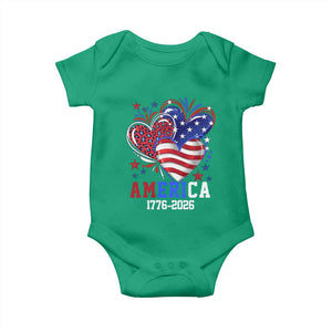 America 1776-2026 Patriotic Hearts Baby Onesie Semiquincentennial 250th Anniversary Red White Blue Stars and Stripes TS02 Irish Green Print Your Wear