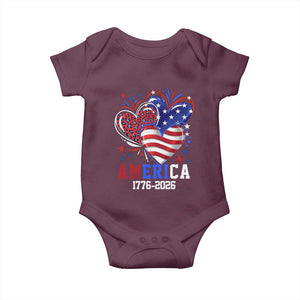 America 1776-2026 Patriotic Hearts Baby Onesie Semiquincentennial 250th Anniversary Red White Blue Stars and Stripes TS02 Maroon Print Your Wear