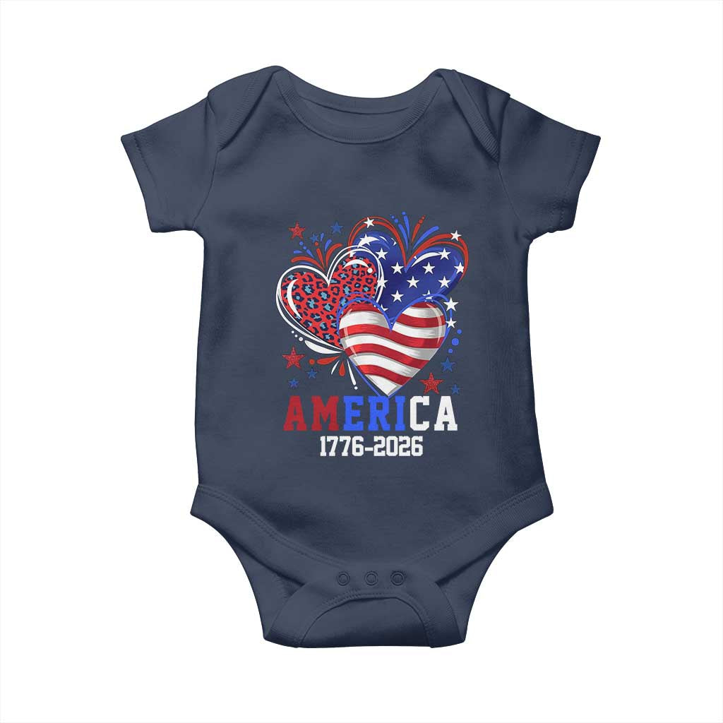 America 1776-2026 Patriotic Hearts Baby Onesie Semiquincentennial 250th Anniversary Red White Blue Stars and Stripes TS02 Navy Print Your Wear