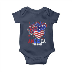 America 1776-2026 Patriotic Hearts Baby Onesie Semiquincentennial 250th Anniversary Red White Blue Stars and Stripes TS02 Navy Print Your Wear