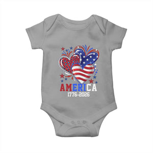America 1776-2026 Patriotic Hearts Baby Onesie Semiquincentennial 250th Anniversary Red White Blue Stars and Stripes TS02 Sport Gray Print Your Wear