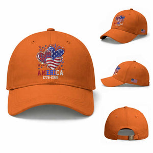America 1776-2026 Patriotic Hearts Baseball Cap Semiquincentennial 250th Anniversary Red White Blue Stars and Stripes TS02 Baseball Cap Universal Fit Orange Print Your Wear