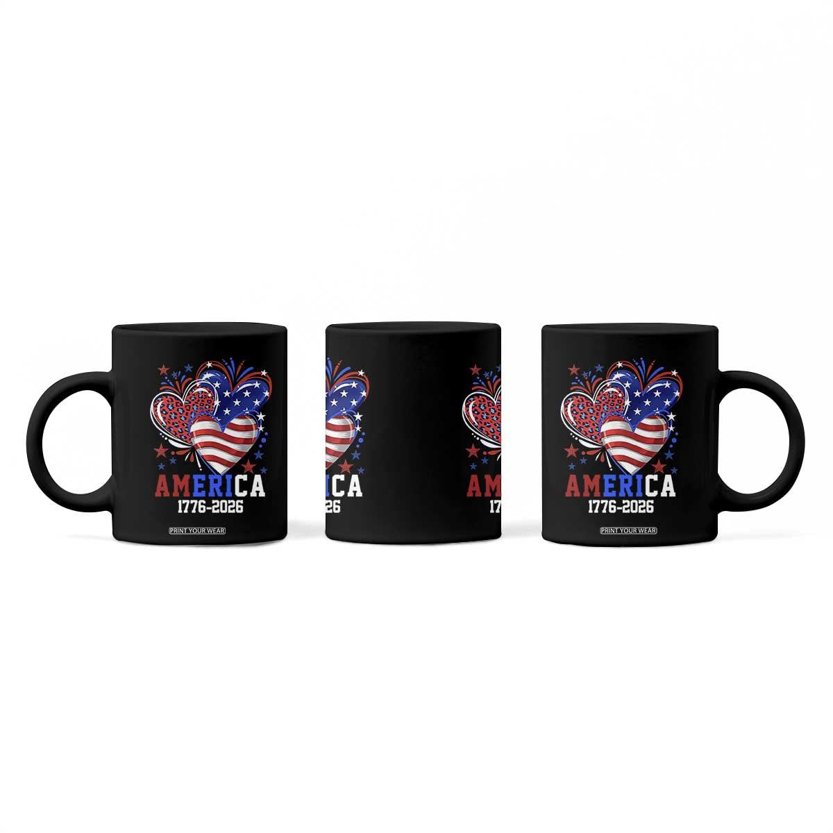America 1776-2026 Patriotic Hearts Coffee Mug Semiquincentennial 250th Anniversary Red White Blue Stars and Stripes TS02 Print Your Wear