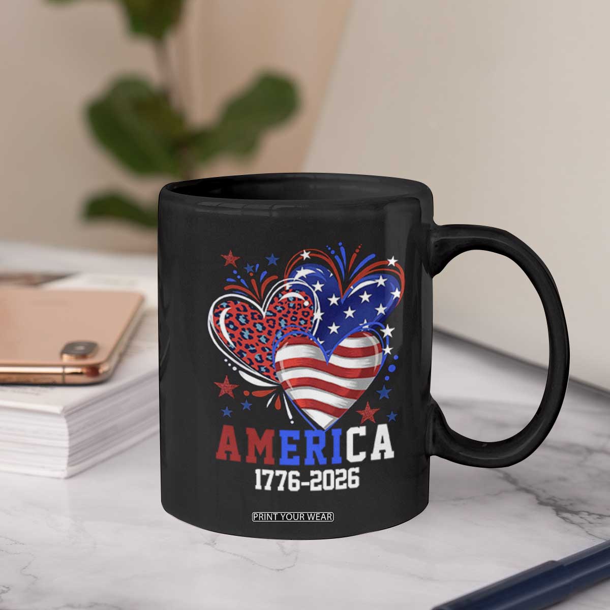 America 1776-2026 Patriotic Hearts Coffee Mug Semiquincentennial 250th Anniversary Red White Blue Stars and Stripes TS02 Print Your Wear