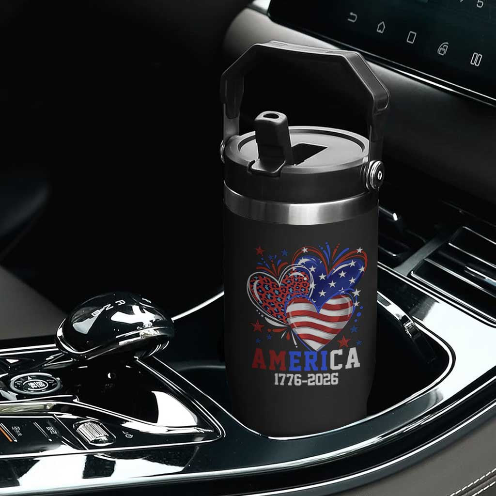 America 1776-2026 Patriotic Hearts Flip Straw Tumbler Semiquincentennial 250th Anniversary Red White Blue Stars and Stripes TS02 Print Your Wear