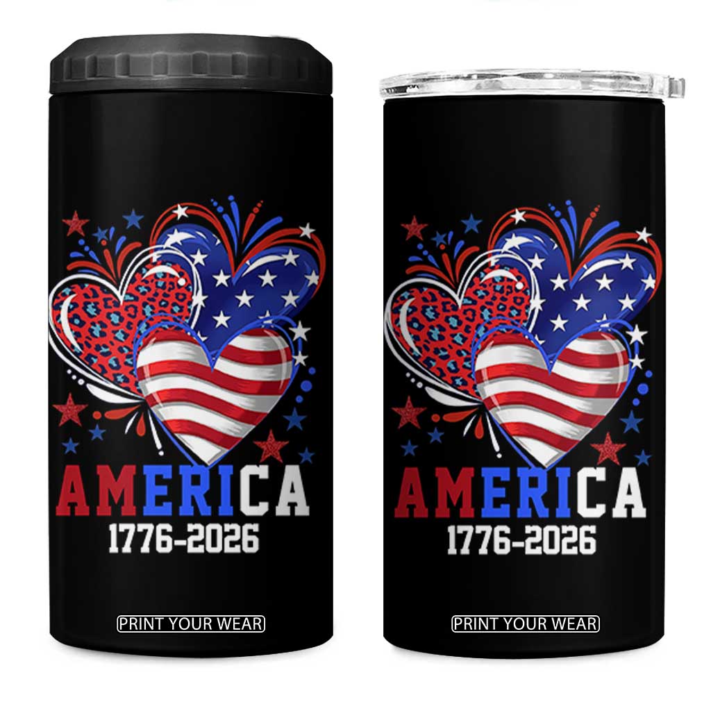 America 1776-2026 Patriotic Hearts 4 in 1 Can Cooler Tumbler Semiquincentennial 250th Anniversary Red White Blue Stars and Stripes TS02 One Size: 16 oz Black Print Your Wear