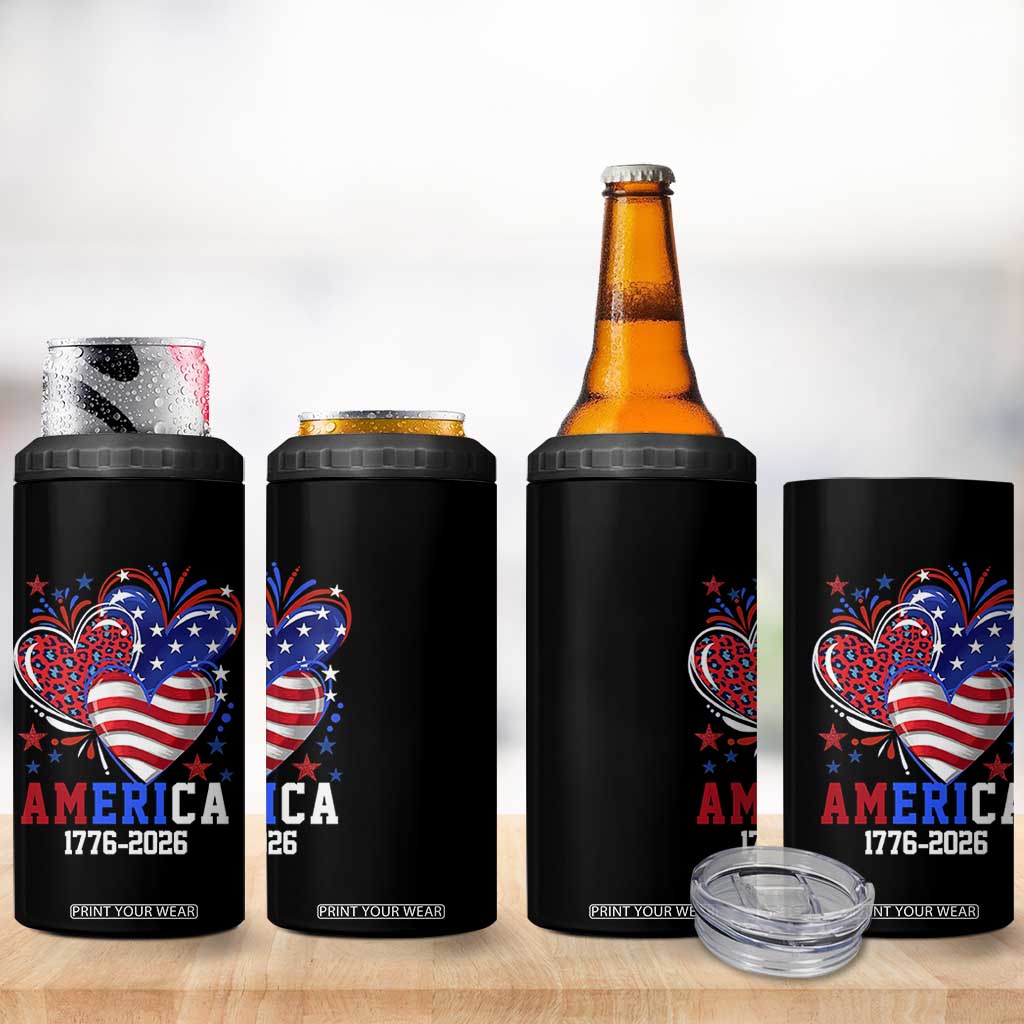 America 1776-2026 Patriotic Hearts 4 in 1 Can Cooler Tumbler Semiquincentennial 250th Anniversary Red White Blue Stars and Stripes TS02 Print Your Wear
